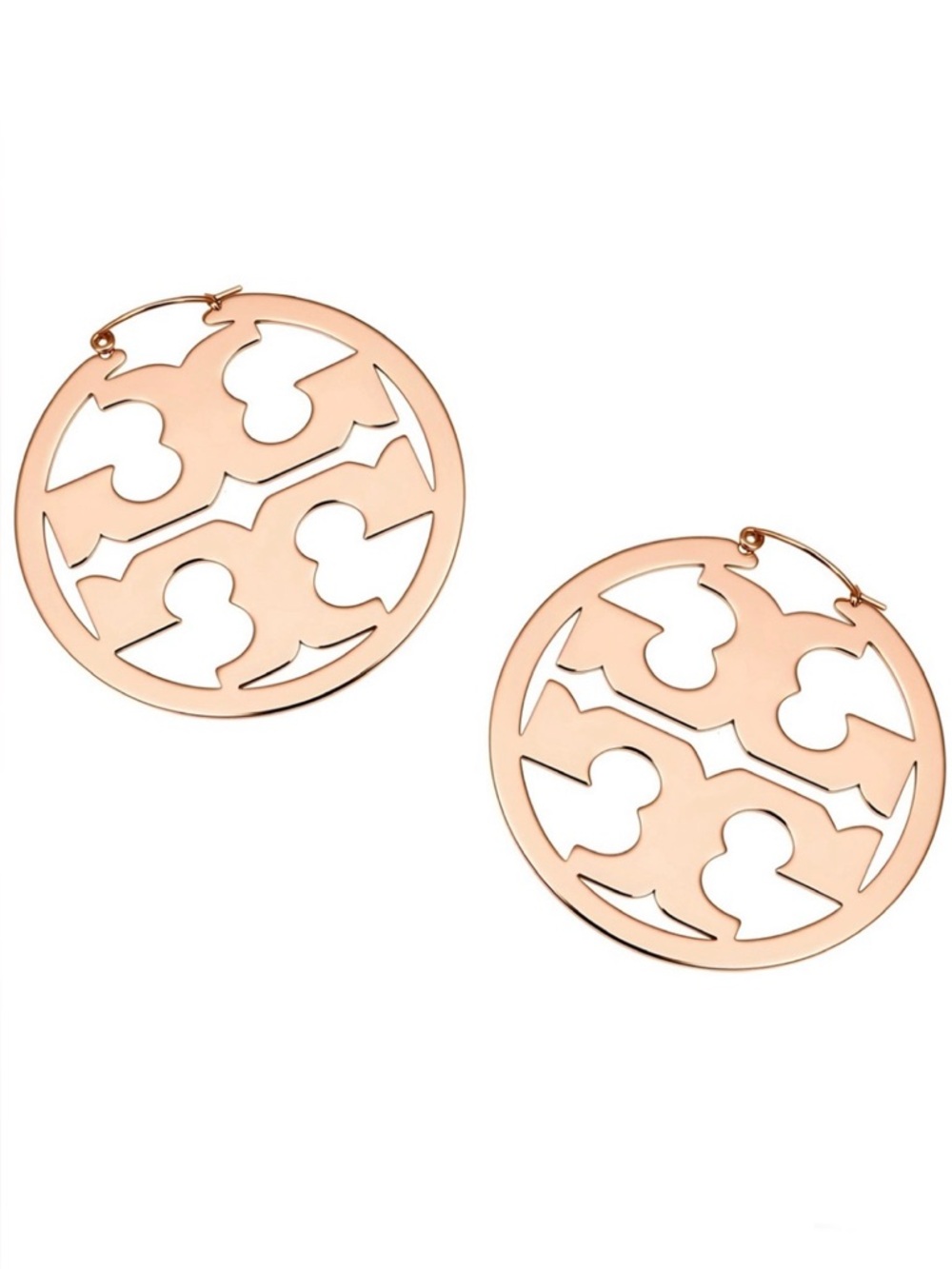 TORY BURCH LARGE ROSE GOLD MILLER LOGO HOOP EARRINGS